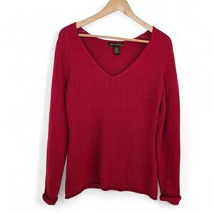 Marisa Christina Womens V-Neck Red Angora Wool Blend Sweater Sz S Minimalist